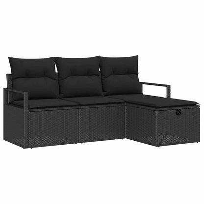 Set di divani 4 pz 4-Numero di posti Nero polyrattan