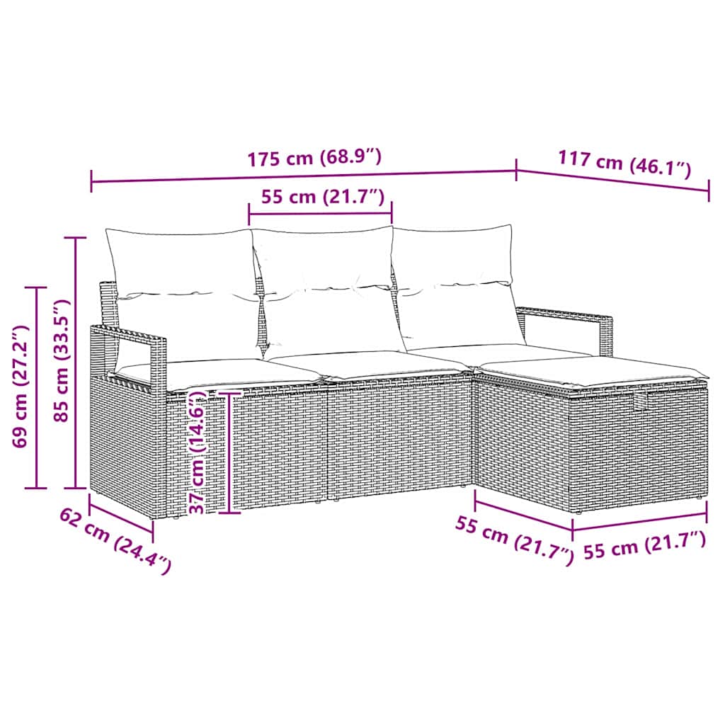 Set di divani 4 pz 4-Numero di posti Nero polyrattan | homemem39