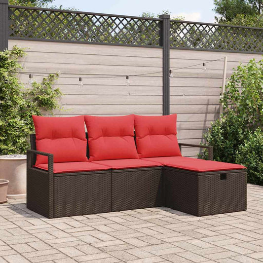 Set di divani con cuscino 4 pcs Marrone e Rosso polyrattan