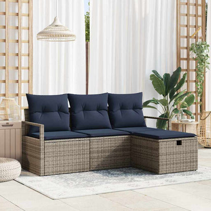 Set di divani con cuscino 4 pcs Grigio e Blu Navy polyrattan | homemem39