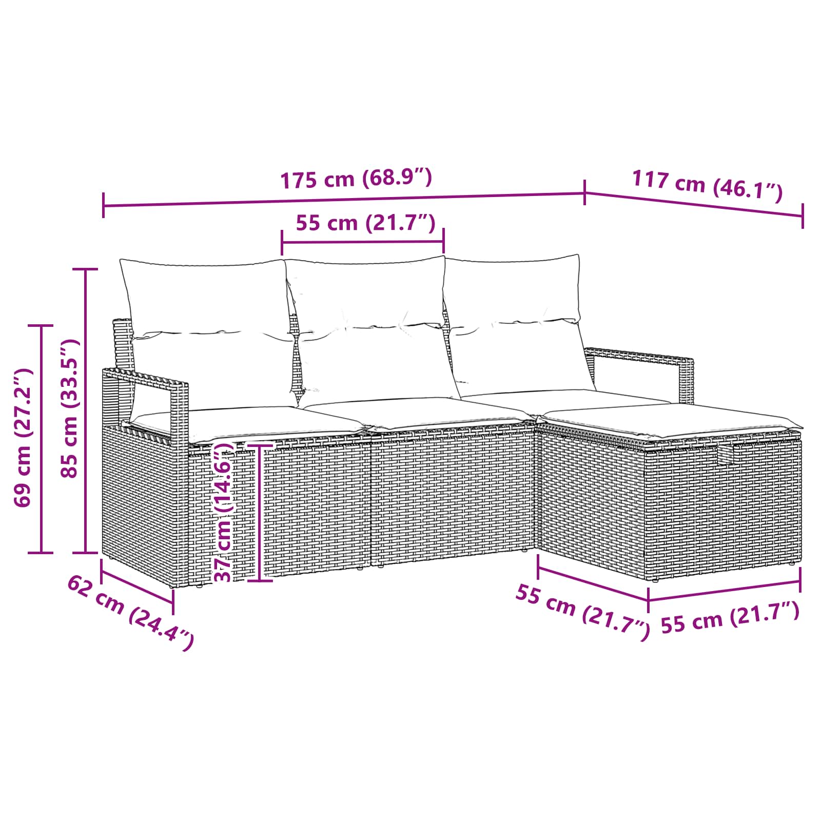 Set di divani con cuscino 4 pcs Grigio e Blu Navy polyrattan | homemem39