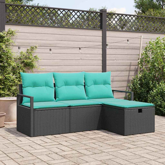 Set di divani con cuscino 4 pcs Nero e Turchese polyrattan