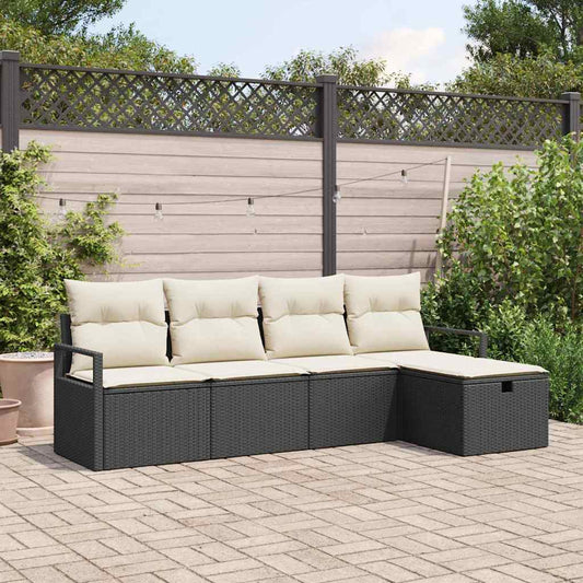 Set di divani 5 pz 5-Numero di posti Nero e Crema polyrattan