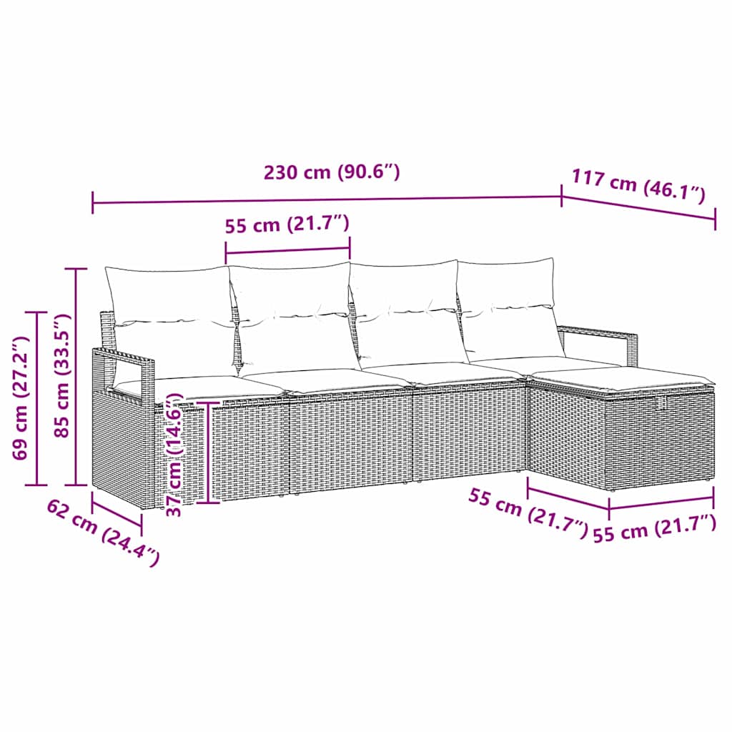 Set di divani 5 pz 5-Numero di posti Nero polyrattan | homemem39