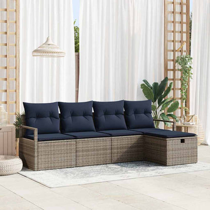 Set di divani con cuscino 5 pcs Grigio e Blu Navy polyrattan