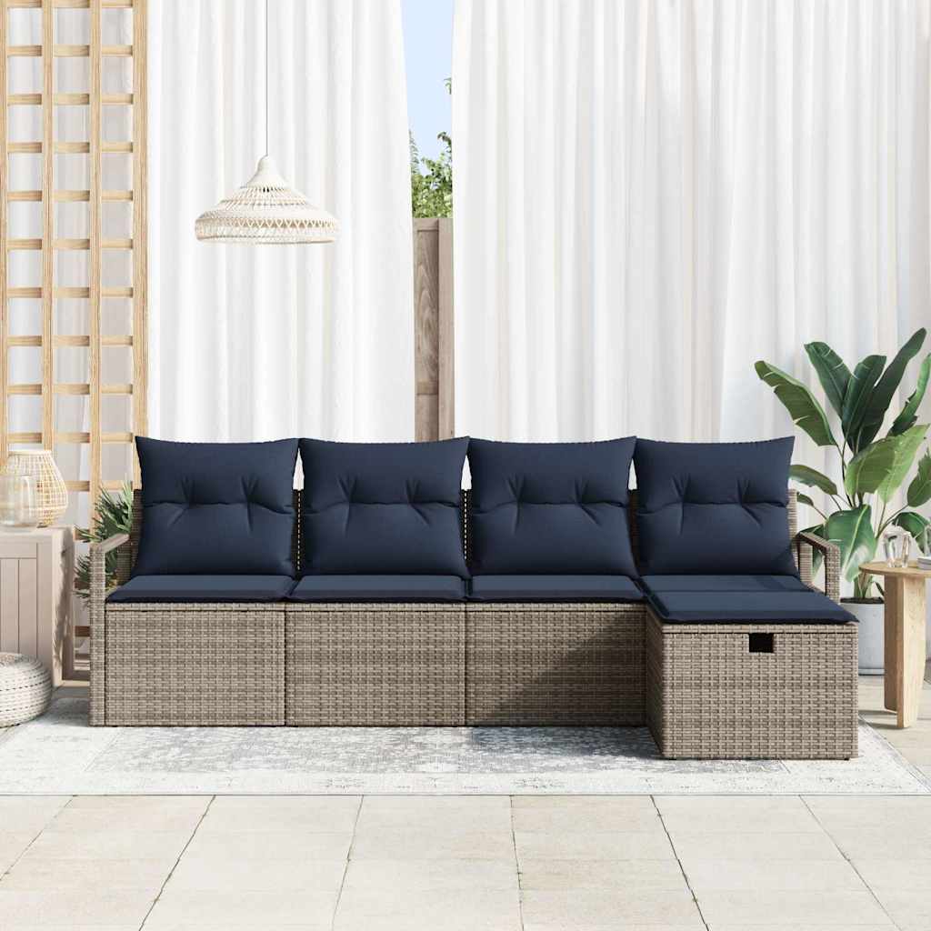 Set di divani con cuscino 5 pcs Grigio e Blu Navy polyrattan