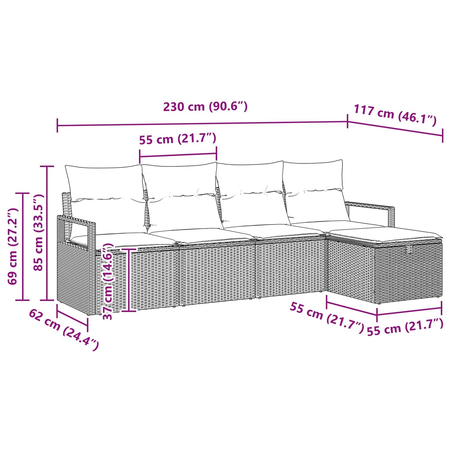 Set di divani con cuscino 5 pcs Grigio e Blu Navy polyrattan