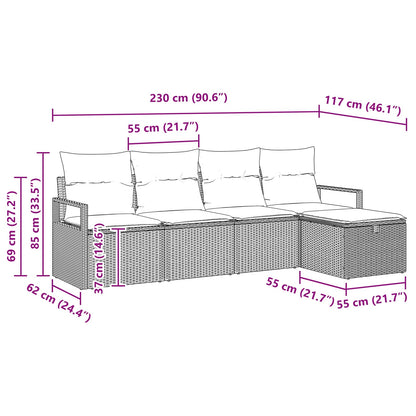 Set di divani con cuscino 5 pcs Grigio e Blu Navy polyrattan