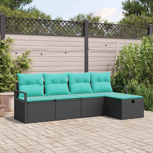 Set di divani con cuscino 5 pcs Nero e Turchese polyrattan