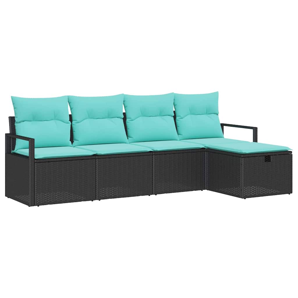 Set di divani con cuscino 5 pcs Nero e Turchese polyrattan