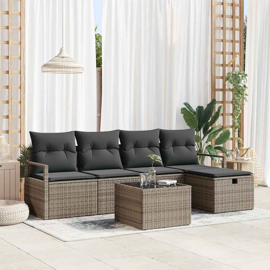 Set di divani 6 pz 5-Numero di posti Grigio polyrattan | homemem39