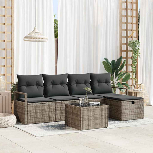 Set di divani con cuscino 6 pcs Grigio polyrattan