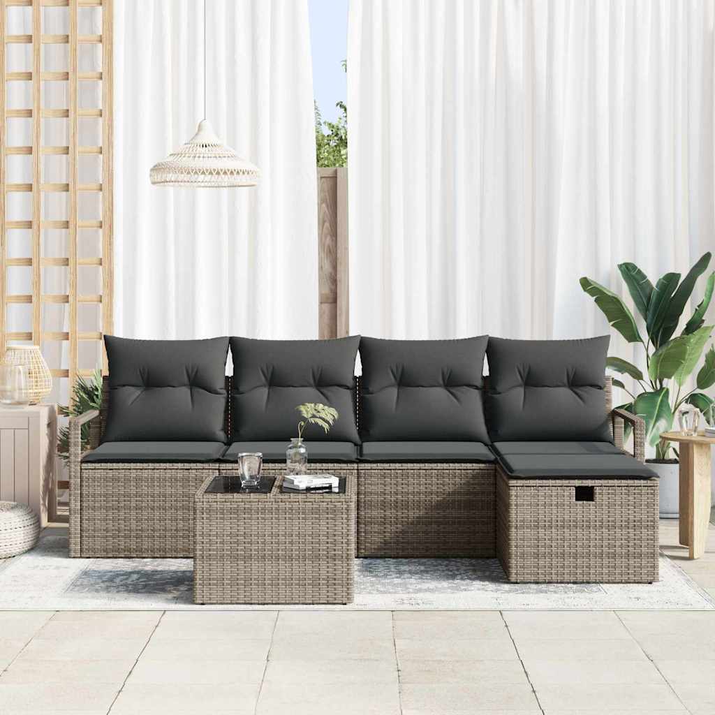 Set di divani 6 pz 5-Numero di posti Grigio polyrattan | homemem39