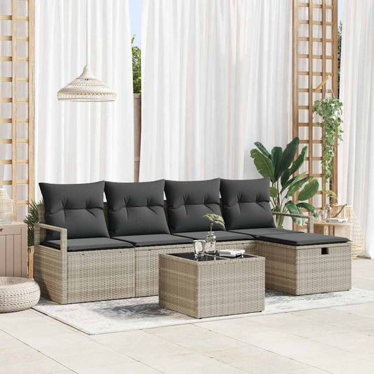 Set di divani 6 pz 5-Numero di posti Grigio chiaro polyrattan | homemem39