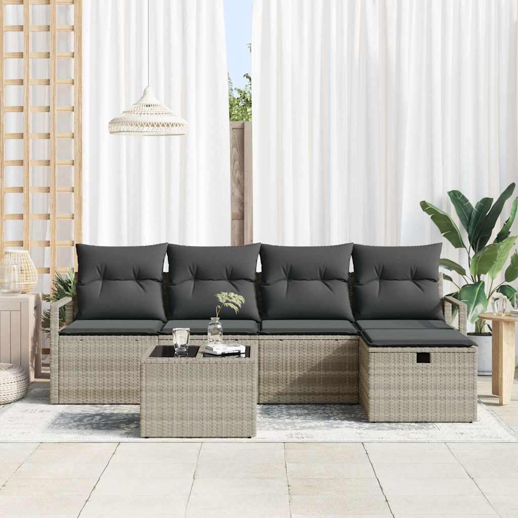 Set di divani 6 pz 5-Numero di posti Grigio chiaro polyrattan | homemem39