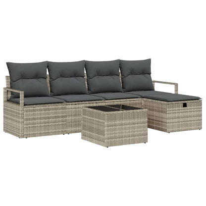 Set di divani 6 pz 5-Numero di posti Grigio chiaro polyrattan | homemem39