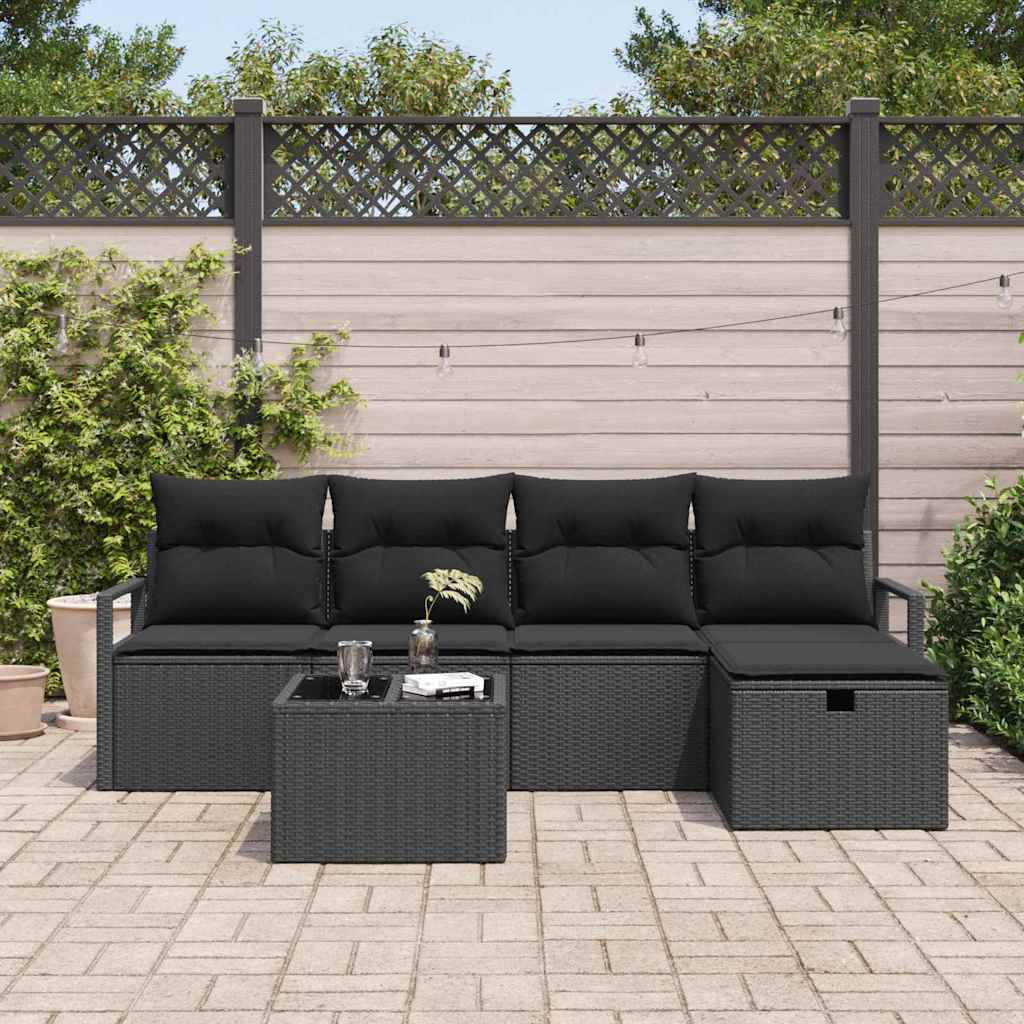 Set di divani 6 pz 5-Numero di posti Nero polyrattan | homemem39