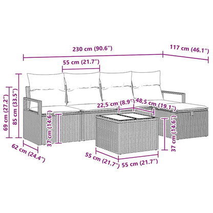 Set di divani 6 pz 5-Numero di posti Nero polyrattan | homemem39