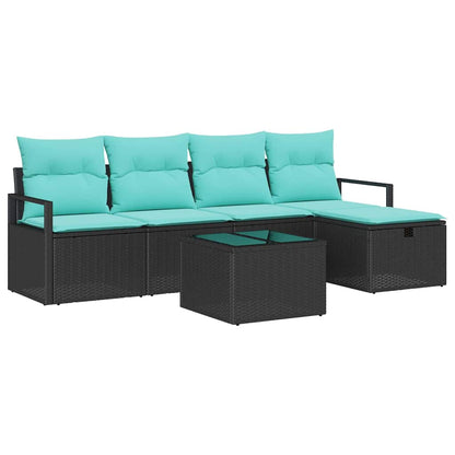 Set di divani con cuscino 6 pcs Nero e Turchese polyrattan