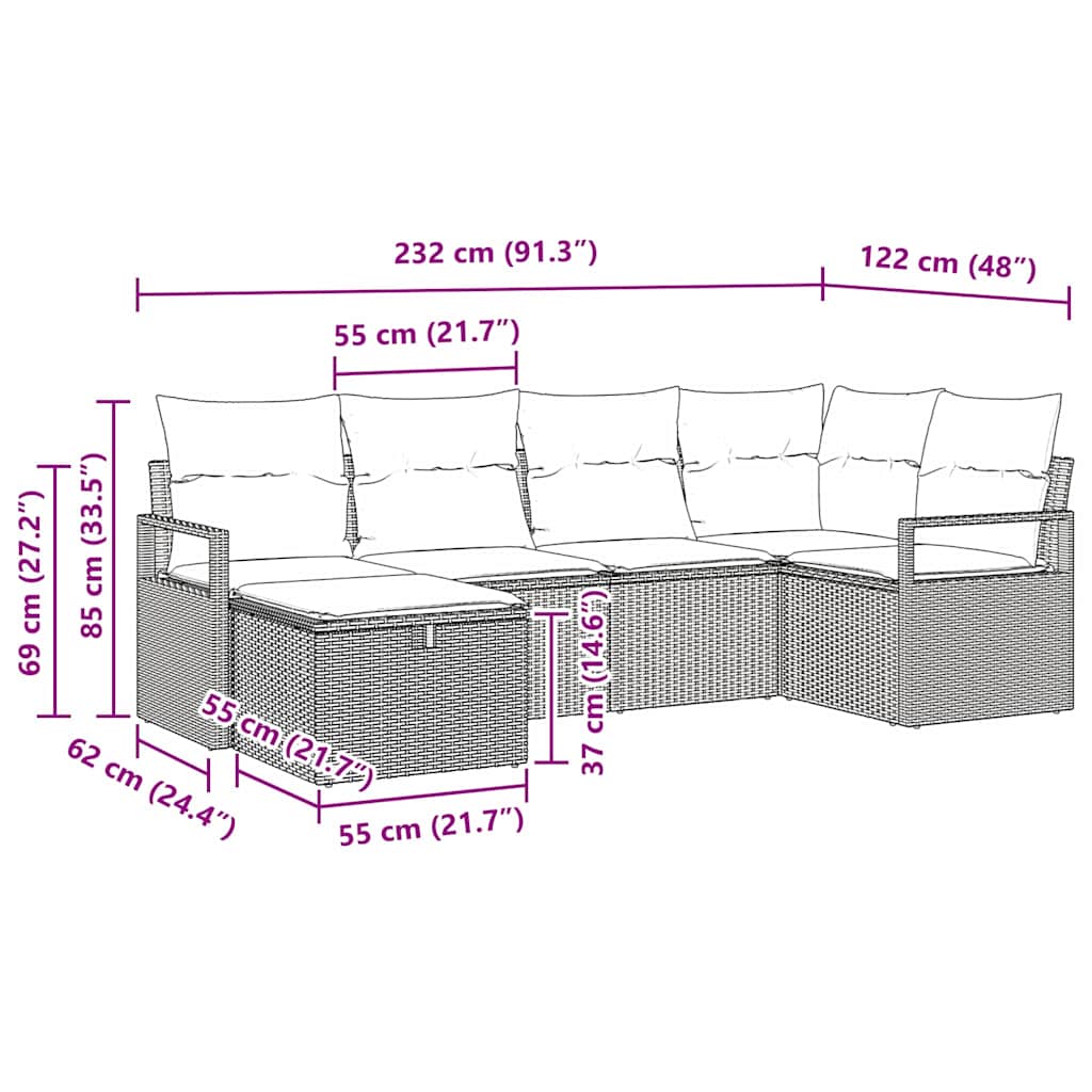 Set di divani 6 pz Nero e Crema polyrattan | homemem39