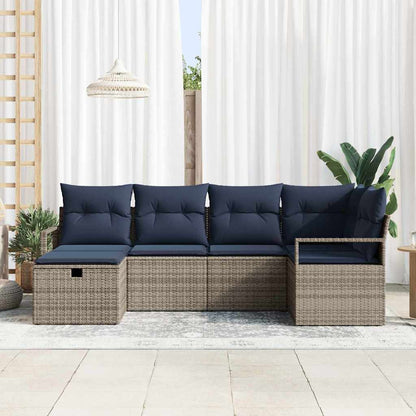 Set di divani con cuscino Grigio e Blu Navy polyrattan