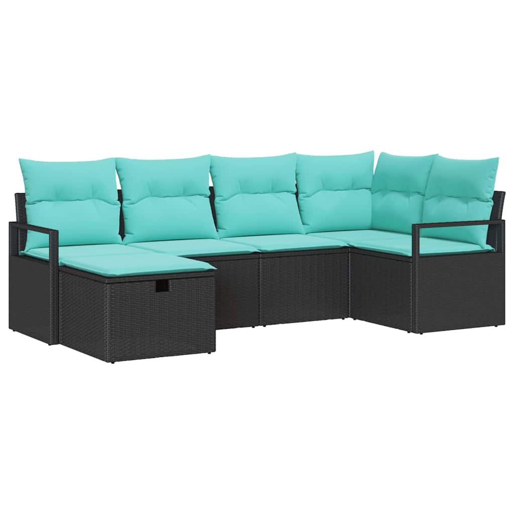 Set di divani con cuscino 6 pcs Nero e Turchese polyrattan