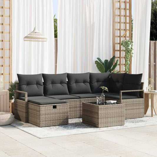 Set di divani con cuscino con archiviazione Grigio polyrattan