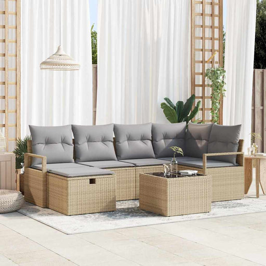Set di divani 7 pz 6-Numero di posti Beige e Grigio Chiaro | homemem39