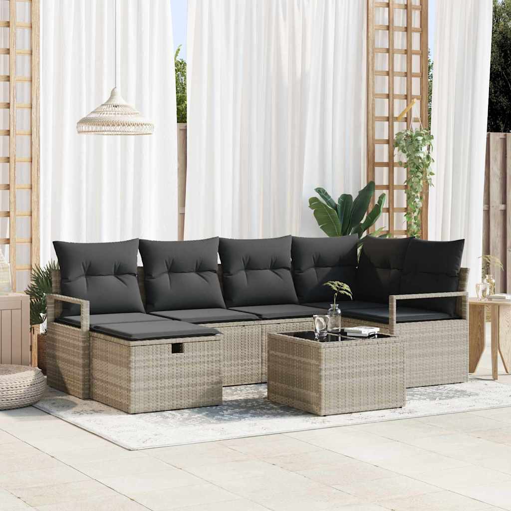 Set di divani 7 pz 6-Numero di posti Grigio chiaro polyrattan | homemem39