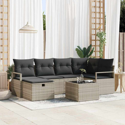 Set di divani 7 pz 6-Numero di posti Grigio chiaro polyrattan | homemem39