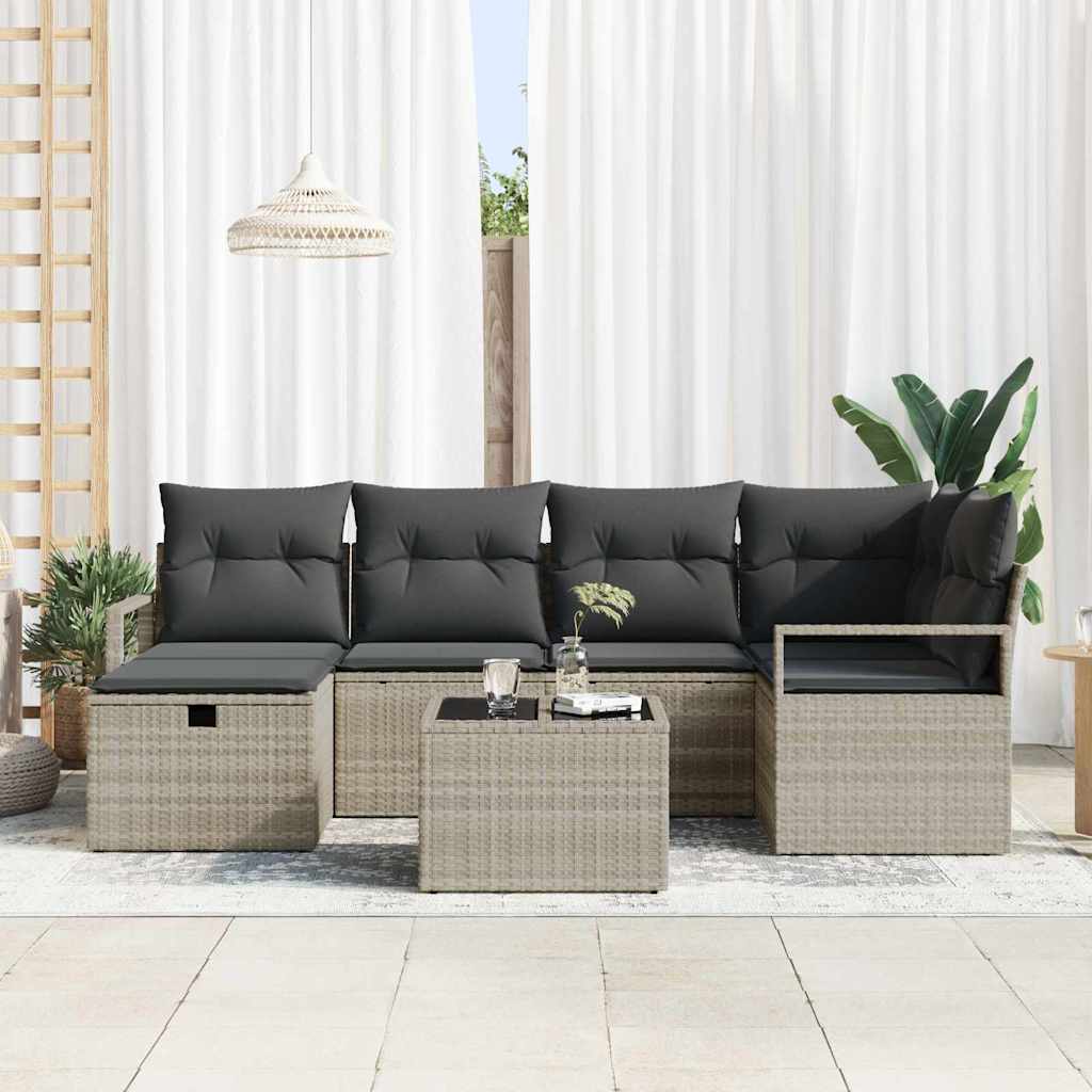Set di divani 7 pz 6-Numero di posti Grigio chiaro polyrattan | homemem39