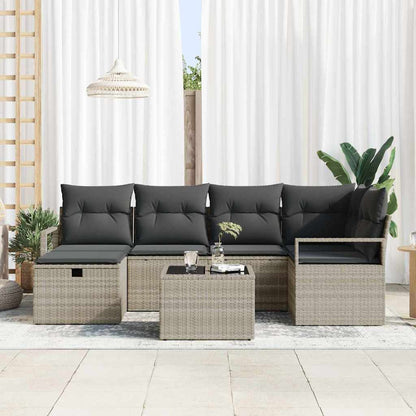 Set di divani 7 pz 6-Numero di posti Grigio chiaro polyrattan | homemem39