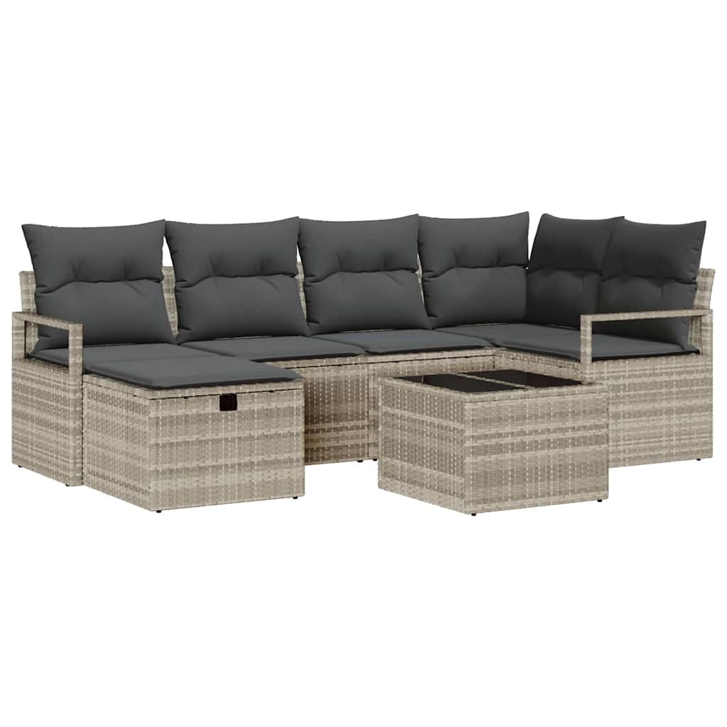 Set di divani 7 pz 6-Numero di posti Grigio chiaro polyrattan | homemem39
