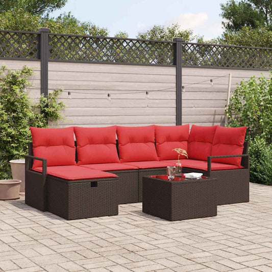 Set di divani con cuscino 7 pcs Marrone e Rosso polyrattan