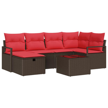 Set di divani con cuscino 7 pcs Marrone e Rosso polyrattan