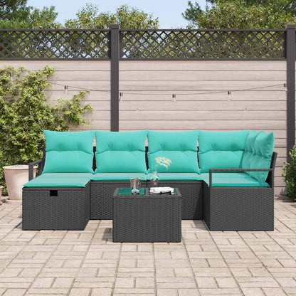 Set di divani con cuscino 7 pcs Nero e Turchese polyrattan