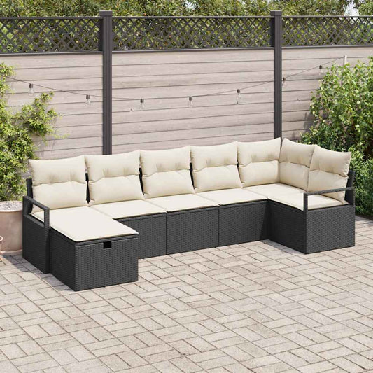 Set di divani 7 pz Nero e Crema polyrattan | homemem39