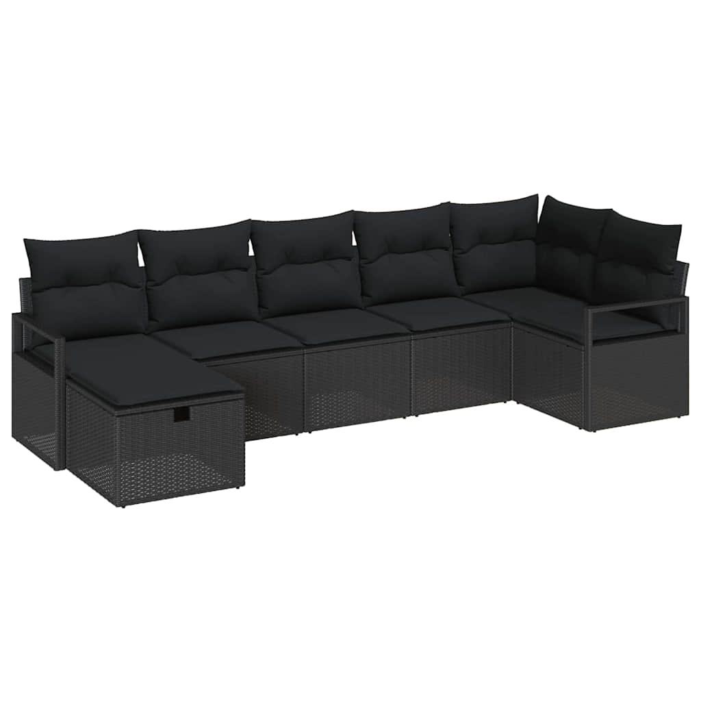 Set di divani con cuscino 7 pcs Nero polyrattan