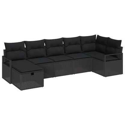 Set di divani con cuscino 7 pcs Nero polyrattan