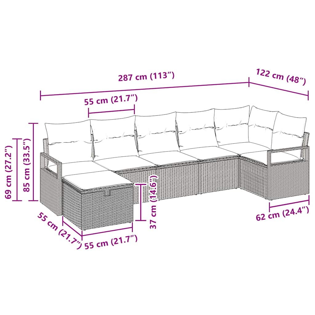 Set di divani con cuscino 7 pcs Nero polyrattan