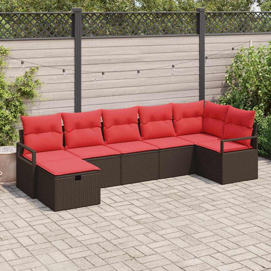 Set di divani con cuscino 7 pcs Marrone e Rosso polyrattan