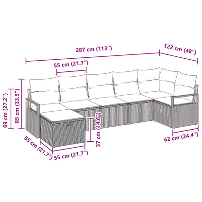 Set di divani con cuscino 7 pcs Marrone e Rosso polyrattan