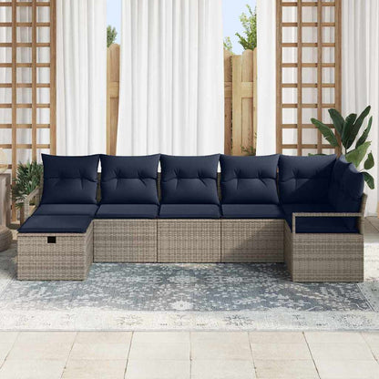 Set di divani con cuscino 7 pcs Grigio e Blu Navy polyrattan