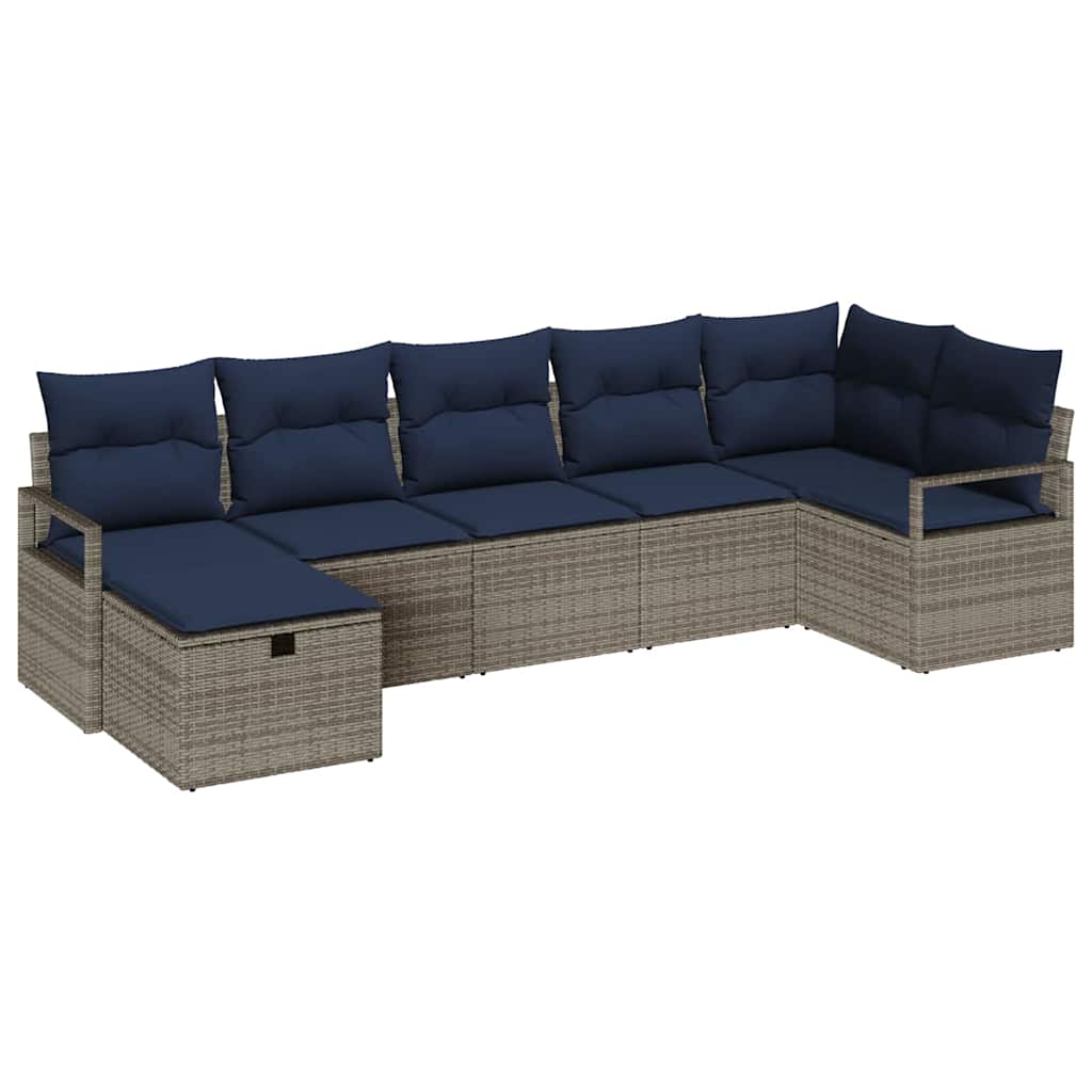 Set di divani con cuscino 7 pcs Grigio e Blu Navy polyrattan