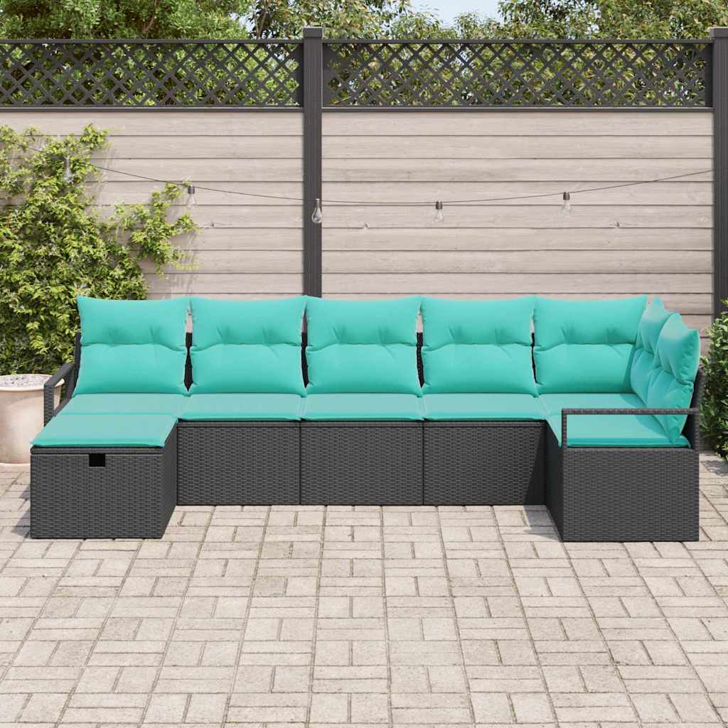 Set di divani con cuscino 7 pcs Nero e Turchese polyrattan