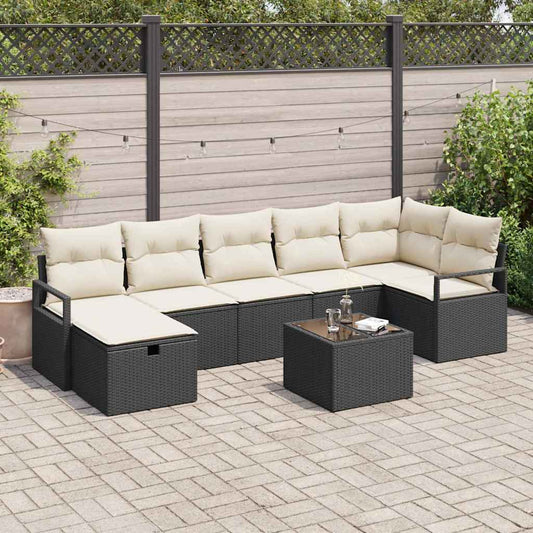 Set di divani 8 pz 7-Numero di posti Nero e Crema polyrattan | homemem39