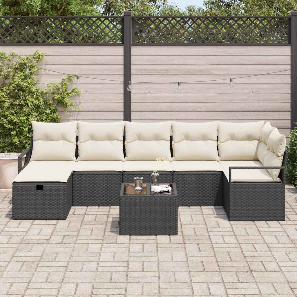 Set di divani con cuscino 8 pcs Nero e Crema polyrattan | homemem39