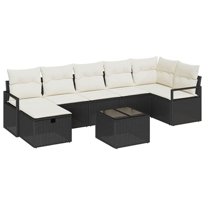 Set di divani con cuscino 8 pcs Nero e Crema polyrattan | homemem39