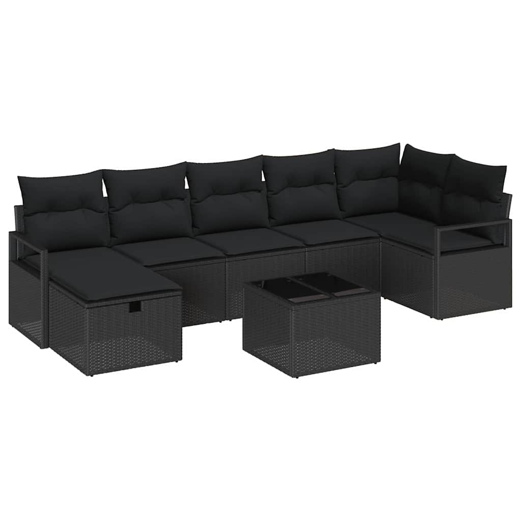 Set di divani con cuscino 8 pcs Nero polyrattan