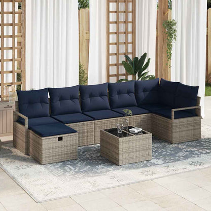 Set di divani con cuscino 8 pcs Grigio e Blu Navy polyrattan | homemem39
